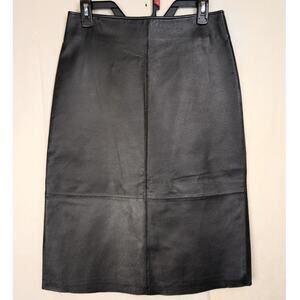 Vintage Leather Clio black midi skirt size 6 Luxe Retro Minimal Grunge Career